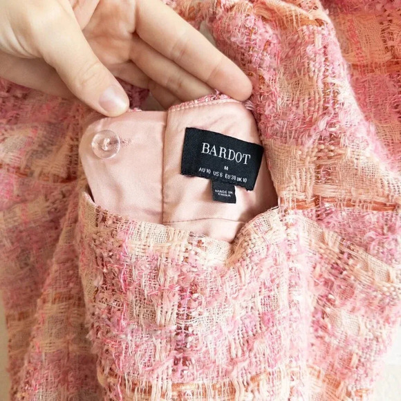 NWT Bardot Boucle Pink Lexi Mini Dress, Size M / US 6 - Picture 8 of 9